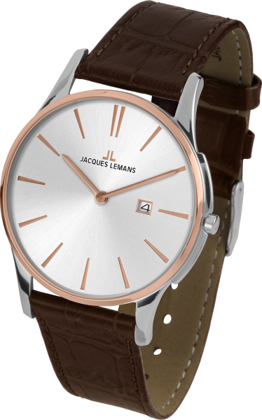 Jacques Lemans London 1-1936F Herren Uhr Edelstahl Leder Quarz 10Bar